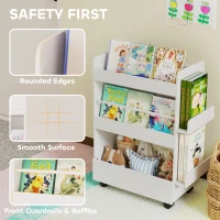Qaba Kids Bookshelf, Kids Bookcase with Wheels & Blackboard, for Nursery, Kids Room, Playroom, for 3-8 Years(m-7)