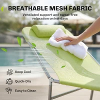 Outsunny Outdoor Lounge Chair, Portable Adjustable Reclining Seat Folding Chaise Lounge Patio Camping Beach Tanning Chair Bed with Pillow, Light Green(m-5)