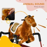 Qaba Kids Spring Rocking Horse, Ride on Horse for Girls and Boys with Sounds, Plush Animal Ride-on Toy with Soft Feel, Interactive Toy for Kids, Light Brown(m-5)