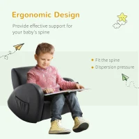 Qaba Kids Sofa Rocking Chair with Side Pocket, PU Leather Toddler Armchair for Children Grey(m-4)