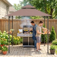 Outsunny 8' x 5' BBQ Grill Gazebo Tent with Double Tiered Canopy for Outdoor Sun Shade, Coffee(m-9)