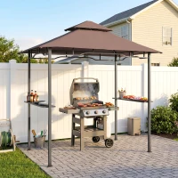 Outsunny 8' x 5' BBQ Grill Gazebo Tent with Double Tiered Canopy for Outdoor Sun Shade, Coffee(m-8)