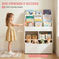 HOMCOM Kids Bookshelf Bookcase, Montessori-Inspired 4 Tier Large Capacity Rack Organizer with Moveable Drawer for Books for Reading Nook, Classroom, Bedroom, Playroom, White(m-5)