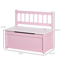 Qaba Toy Box Chest, Kids Storage Bench with Large 27 L Interior, Toy Organizer with Top Lid, and Backrest, Kids Bedroom Furniture for Nursery Room, Playroom, Bedroom, 24" x 12" x 20", Pink(m-3)