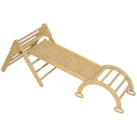 Qaba 5 in 1 Pikler Triangle Set with Ladder, Ramp, Arch, for 18-48 months, Nature Wood(m-2)