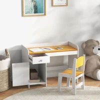 Qaba Kids Desk and Chair Set for 3-6 Year Old with Storage Drawer, Study Table and Chair for Children, White(m-8)