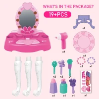 Qaba Kids Vanity Table and Chair Beauty Pretend Play Set with Mirror Lights Sounds & Pretend Beauty Makeup Accessories for Girls 3+ Years Old(m-8)