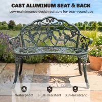 Outsunny Outdoor Bench, Cast Aluminum Outdoor Furniture, Metal Bench with Floral Rose Accent & Antique Finish, Green(m-5)