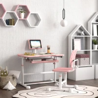 Qaba Height Adjustable Kids Desk and Chair Set with Tilt Desktop, Large Writing Board, Storage Drawer, Book Stand, Pink(m-8)