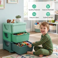 Qaba 3 Tier Kids Storage Unit, Toy Organizers and Storage with 3 Drawer for Bedroom Nursery Living Room for Boys Girls Green(m-7)