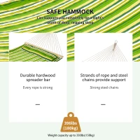 Outsunny 75" Patio Outdoor Hammock, Striped Camping Hammock Lounge Bed Garden w/ Pillow, Green(m-4)