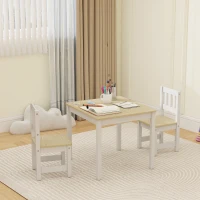 Qaba Kids Table and Chairs Set, Toddler Table and 2 Chair Set for Activity, Art, Craft, Reading, Learning, Natural(m-8)