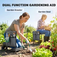 Outsunny 2-In-1 Garden Kneeler and Seat, Heavy Duty Foldable Garden Stool with Soft EVA Pad and Tool Pouch, Gray(m-4)