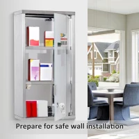 HOMCOM Wall Mount Medicine Cabinet Bathroom Cabinet with 2 Shelves, Stainless Steel Frame and Glass Door, Lockable with 2 Keys(m-7)