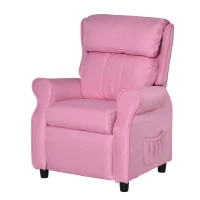 Qaba Kids Recliner Chair Children Sofa Angle Adjustable Single Lounger Armchair Gaming Chair with Footrest 2 Side Pockets for 3-5 Years, Light Pink(m-11)