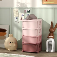 Qaba 4 Tier Kids Toy Organizer and Storage Bins with 4 Plastic Drawers, Pink(m-8)