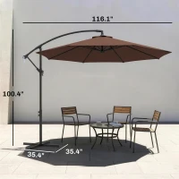 Outsunny 10' Cantilever Hanging Tilt Offset Patio Umbrella w/ UV & Water Safe Material & Cross Base (Weight Not Included), Brown(m-3)