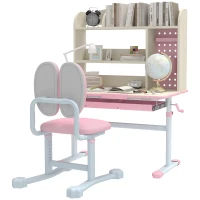 Qaba Kids Desk and Chair Set with Tilt Desktop, Adjustable Height, Drawer and Shelves for Boys Girls Ages 3-12, Pink(m-9)