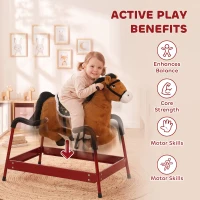 Qaba Kids Spring Rocking Horse, Ride on Horse with Neighing Sounds, Plush Animal Ride on Toy for Ages 3+ Years, Brown(m-7)