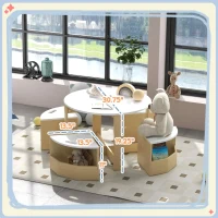 Qaba 5 Piece Kids Table and Chairs Set with Storage for Art, Craft, Drawing, Playroom, Classroom, Nursery, White(m-3)