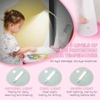 Qaba Kids Desk and Chair Set with USB Light, Storage Drawer, Pink(m-8)