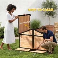 PawHut Dog House Outdoor, Wooden Dog Kennel Weatherproof with Porch, Openable Roof, Removable Bottom, Elevated Floor, Double Room for 2 Small to Medium Breeds, Natural(m-6)