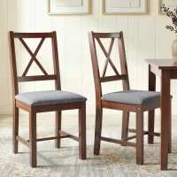HOMCOM Set of 2 Dining Chairs, Upholstered X-Back Dining Room Chairs with Rubberwood Legs and Padded Seat, Walnut(m-2)