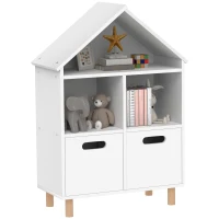 Qaba 3 Tier Kids Bookshelf with Two Drawers, for Bedroom, Kids Room, White(m-9)