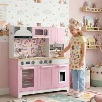 Qaba Play Kitchen, Kids Kitchen Playset with Coffee Maker, Ice Maker, Clicking Knobs, Storage, Accessories for 3-8 Years(m-8)