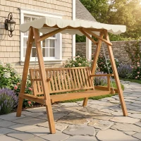 Outsunny 80" Patio Swing Chair with Canopy Outdoor Wooden Swing Bench Hammock for Garden, Poolside, Backyard(m-1)