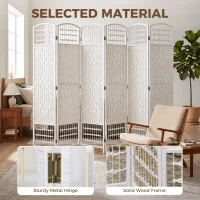 HOMCOM 6 Panel Folding Room Divider, Portable Privacy Screen, Wave Fiber Room Partition for Home Office, White(m-5)