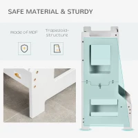 Qaba Kids Kitchen Step Stool, 2 in 1 Kitchen Table Set Toddler Standing Tower with Chalkboard, Safety Rail for Kitchen, Bathroom, Bedroom, Gray(m-5)
