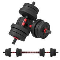 Soozier 44lbs 2-in-1 Adjustable Dumbbells Weight Set, Dumbbell Hand Weights Barbell for Body Fitness, Lifting Training for Home, Office, Gym, Black and Red(m-9)
