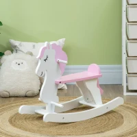 Qaba Little Wooden Rocking Horse Toy for Kids' Imaginative Play, Children's Small Baby Rocking Horse Ride-on Toy for Toddlers 1-3, Pink and White(m-10)