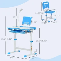 Qaba Kids Desk and Chair Set with USB Light, Storage Drawer, Blue(m-3)