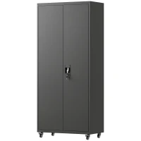 HOMCOM Metal Storage Cabinet, 71" Tall Lockable Steel Tool Cabinet with Removable Wheels and Adjustable Shelves, Black(m-2)