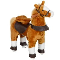 Qaba Ride on Horse, Plush Riding Pony for Ages 3-5, Walking Horse Animal with Wheels Neighing for Active Play, Brown(m-11)