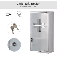 HOMCOM Wall Mount Medicine Cabinet Bathroom Cabinet with 2 Shelves, Stainless Steel Frame and Glass Door, Lockable with 2 Keys(m-5)