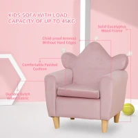 Qaba Soft Kids Sofa Chair, Single Lounger Armchair for Children with Strong Frame, Cute Pink Crown Throne for Relaxing, Watching TV, Studying(m-4)