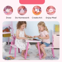 Qaba 3-Piece Set Kids Wooden Table Chair with Crown Pattern Easy to Clean Gift for Girls Toddlers Age 2-4 Years Old Pink(m-5)