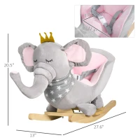 Qaba Baby Rocking Horse Elephant Rocking Chair Toddler Rocker Toy with Sound Wooden Base Seat for 1.5-3 Year Old, Gray(m-3)