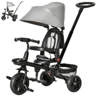 Qaba Tricycle for Toddler 5 in 1 Kids Trike, Foldable Converts Stroller to Toddler Bike, Adjustable Backrest & Curved Canopy, Detachable Guardrail & Handle for 1-5 Years Old, Grey(m-11)