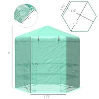 Outsunny Walk-in Greenhouse Outdoor 3 Tier 10 Shelf Warm House Garden Hexagonal Hot House with Roll-Up Zipper Door & Steel Frame(m-3)