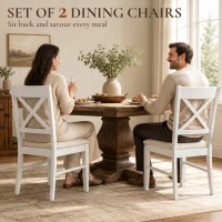 HOMCOM Dining Chairs Set of 2, Upholstered Kitchen Chairs with Rubberwood Frame, Padded Seat and X-Back, White(m-4)