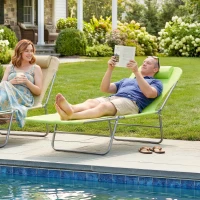 Outsunny Folding Chaise Lounge Pool Chairs, Outdoor Sun Tanning Chairs with Pillow, Reclining Back, Steel Frame & Breathable Mesh for Beach, Yard, Patio,  Green(m-2)
