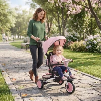 Qaba 6 in 1 Toddler Tricycle for 1-5 Years Old with Push Handle, Removable Canopy, Rotatable Seat, Pink(m-1)