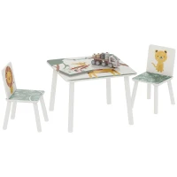 Qaba 3-Piece Kids Table and Chair Set with Animal Pattern for Boys and Girls Aged 3-8, Bedroom, Nursery, Playroom, Green(m-9)