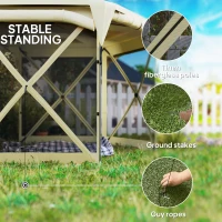 Outsunny 11 x 11ft Pop Up Gazebo Screen Tent with Removable Roof Cover, Roll-up Wind Panels for Camping, Backyard, Beige(m-7)
