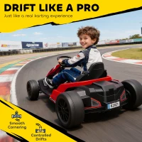 Qaba 24V Electric Go Kart with Dual 150W Motors, Adjustable Seat & 11.2MPH High Speed, Slow Start, 5-Point Harness, Red(m-6)