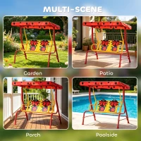 Outsunny Kids Patio Swing, Adjustable Canopy Swing Glider, Kids Outdoor Swing Chair with 2 Seats, Seat-Belted Safety, Red(m-8)